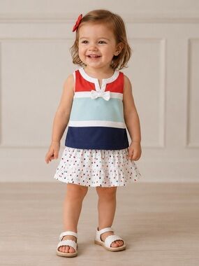 Janie and Jack Red, Light Blue, Navy & White Striped Dress Set